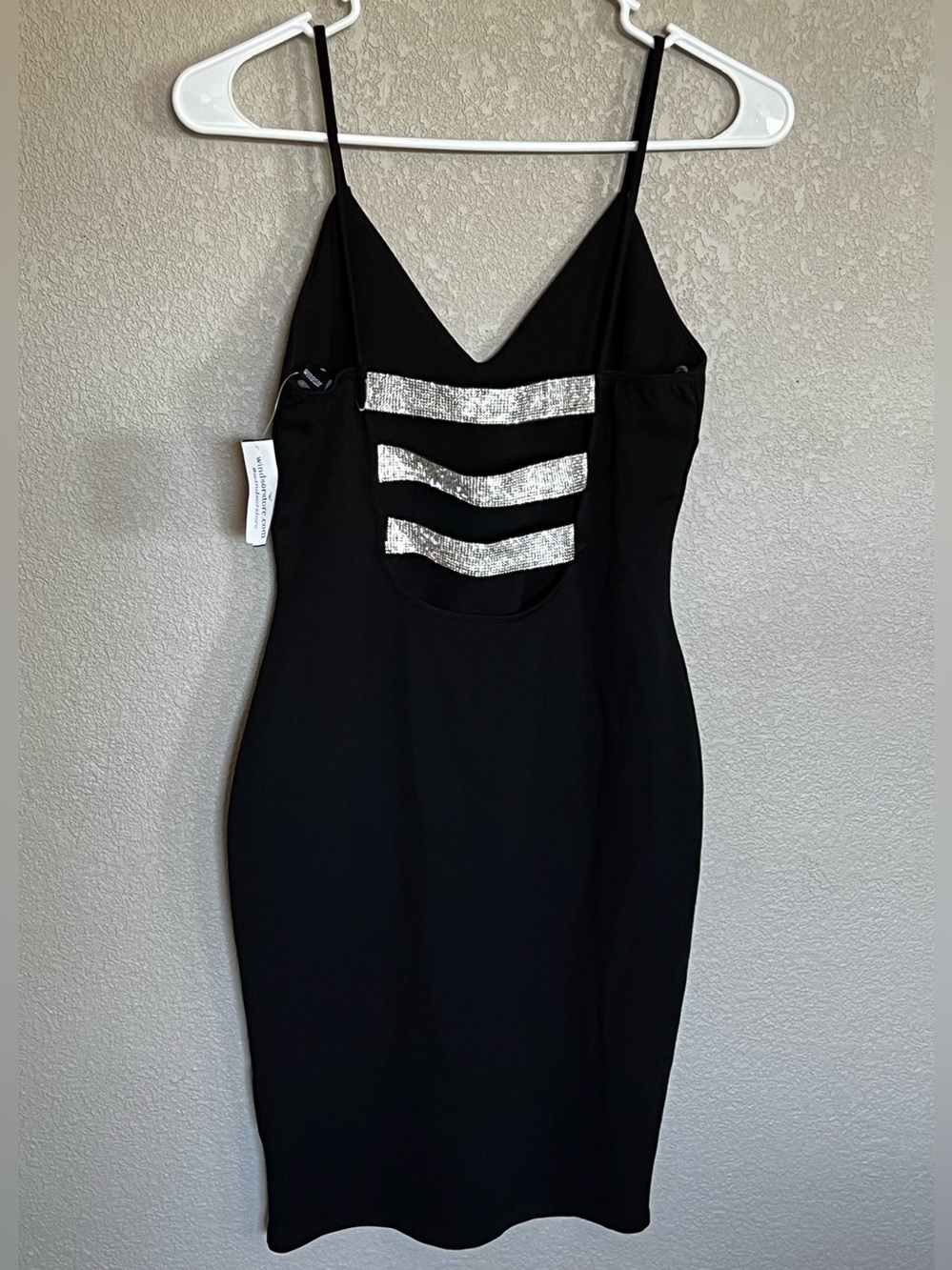 Windsor Me Myself & Rhine Black Bodycon Dress | Rhinestone Open Back NWT Small